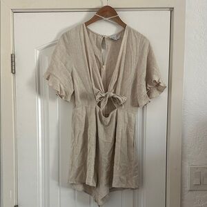 Beige Tie-Front Romper